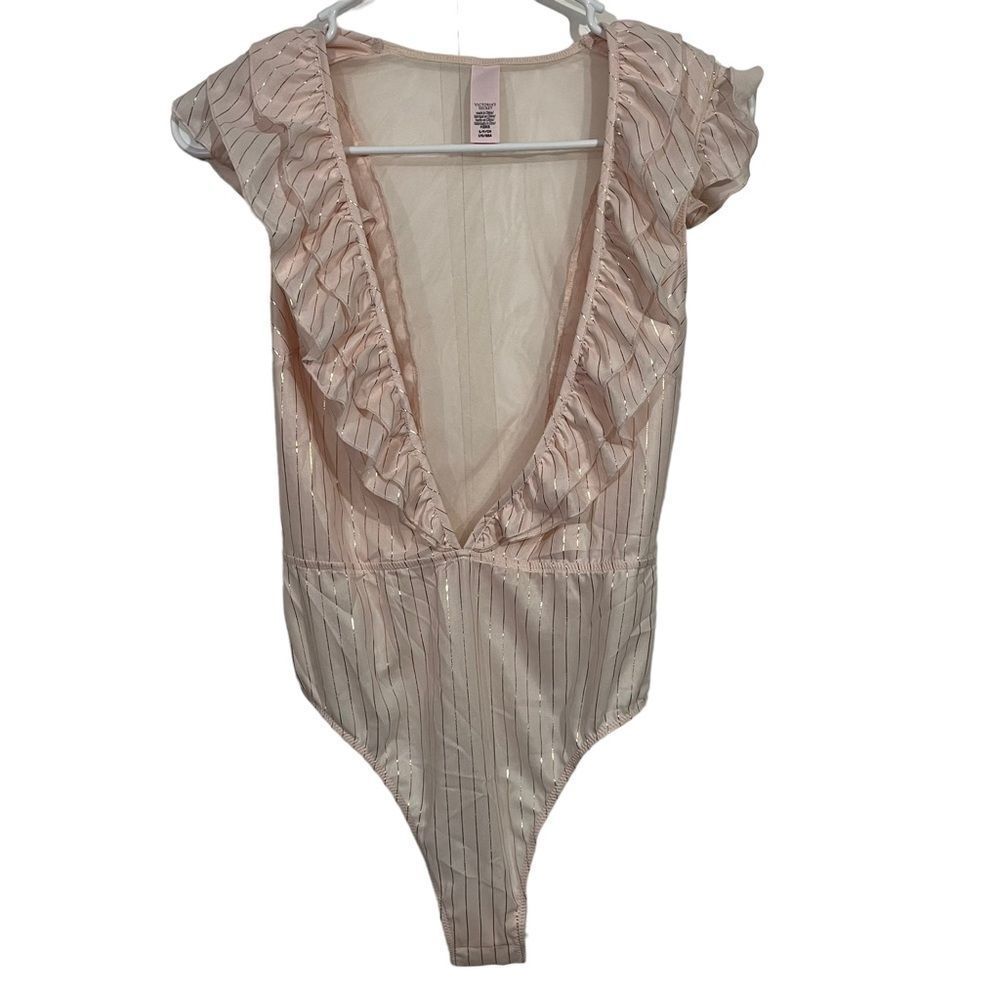 Victoria's Secret Blush Pink Ruffle Deep V-Neck Lingerie Bodysuit